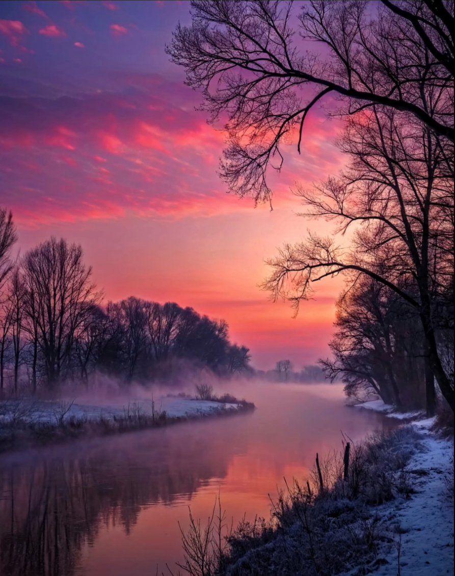 LanieASassyVet's tweet photo. Good morning 𝕏 friends,
As the sun rises over this serene winter river, painting the sky in hues of pink and purple, and mist gently rises from the still waters, we're reminded of God's quiet beauty and faithful presence, even in the coldest seasons.

His mercies are new every morning, wrapping us in peace and hope for the day ahead.

"Faith is when you praise God in the storm, trust Him in the valley, and follow Him in the dark."

May your day be filled with His warmth and wonder. Have a blessed morning!
