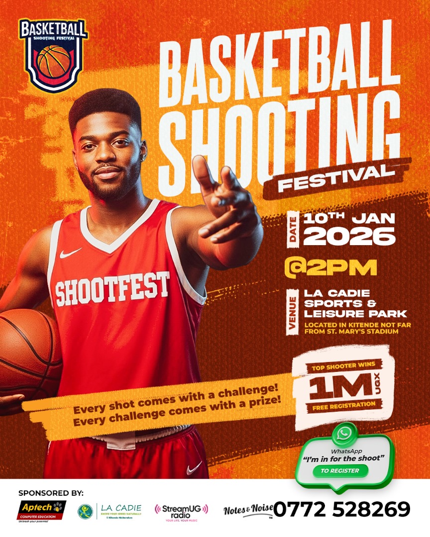 🏀🔥 Basketball Shooting Festival | Jan 10, 2026 | 2PM
Shoot to win UGX 1M 💰
📻 Live on StreamUG Radio 👉 streamugradio.com
#ShootFest #BasketballUG #SportsUG #StreamUG #StreamUGRadio