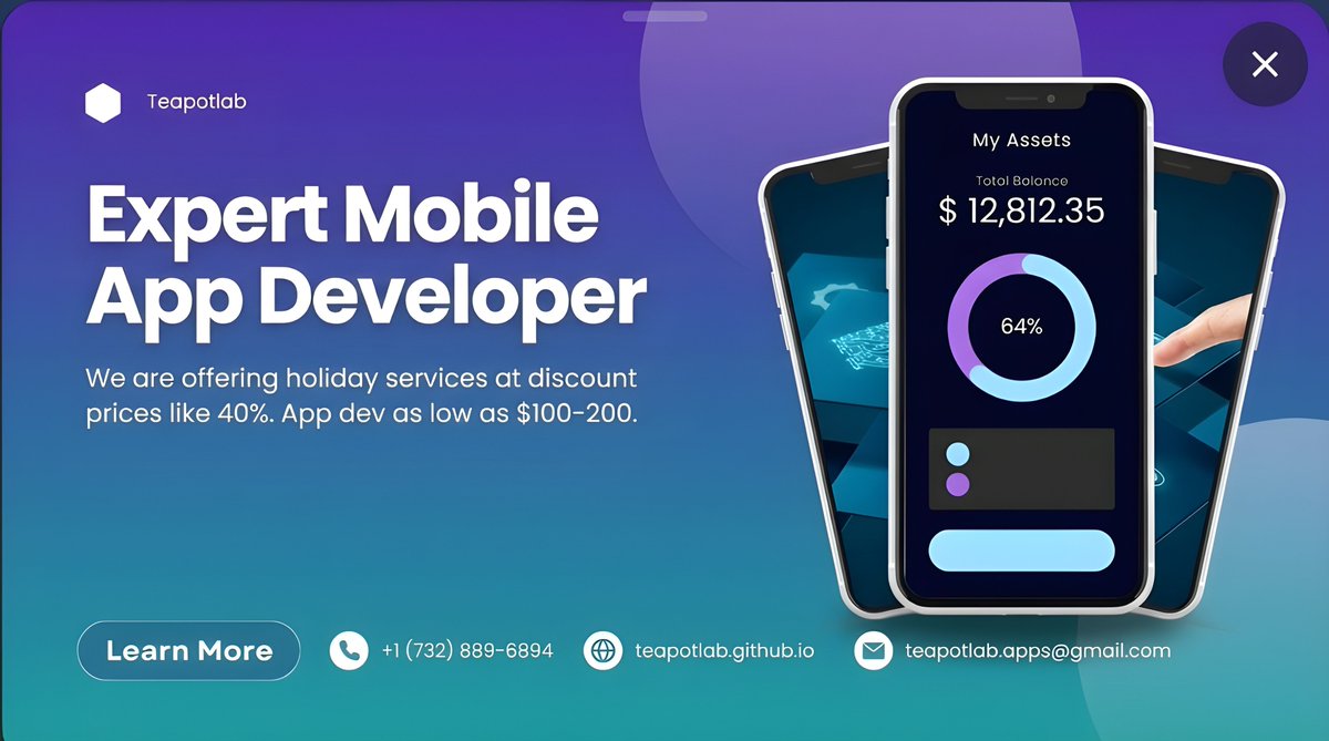 TeaTheDeveloper's tweet image. Get your apps developed at up to 40% off - starting from just $100–$200!

Your idea deserves to shine this season.
Ignore it, and your competitors get ahead.