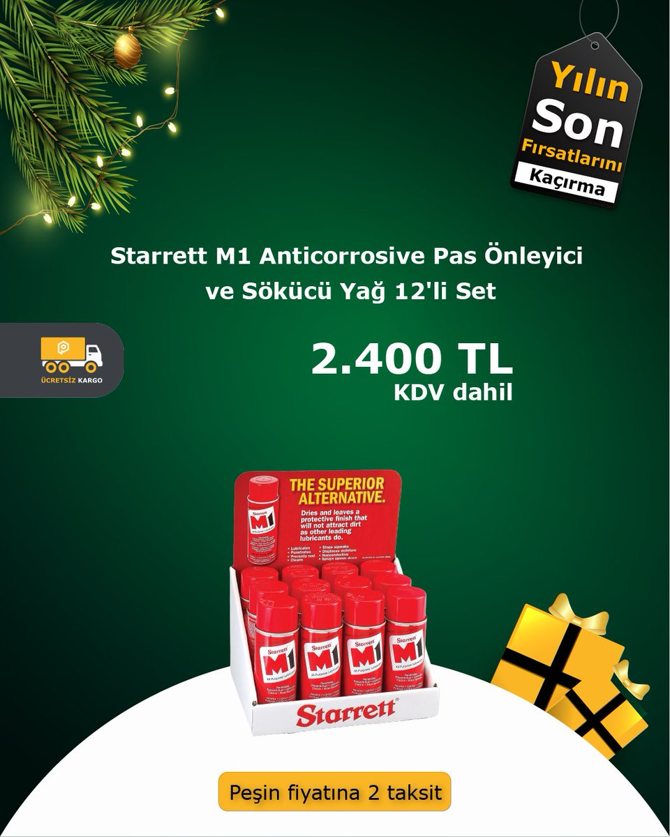 parkurda's tweet photo. Starrett M1 Anticorrosive pas önleyici ve sökücü yağ 12’li set özel fiyatıyla!
Metal yüzeyleri koruyan, paslanmayı önleyen ve bakım süreçlerini kolaylaştıran etkili bir çözüm.

Yılın son fırsatlarını kaçırmayın!️

🔗 https://t.co/8PsBCtoE7K https://t.co/XiZNQmd5Yi