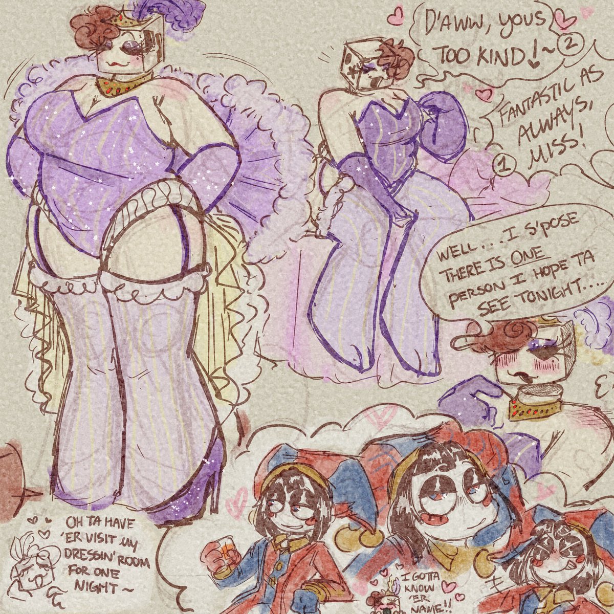 Hey man. So. What if I told you. Uh.
I'm addicted to oc x canon shit hey guys little burlesque au where Shapely is a performer who has a crush on a sexy jester woman in a suit and wants to talk to her