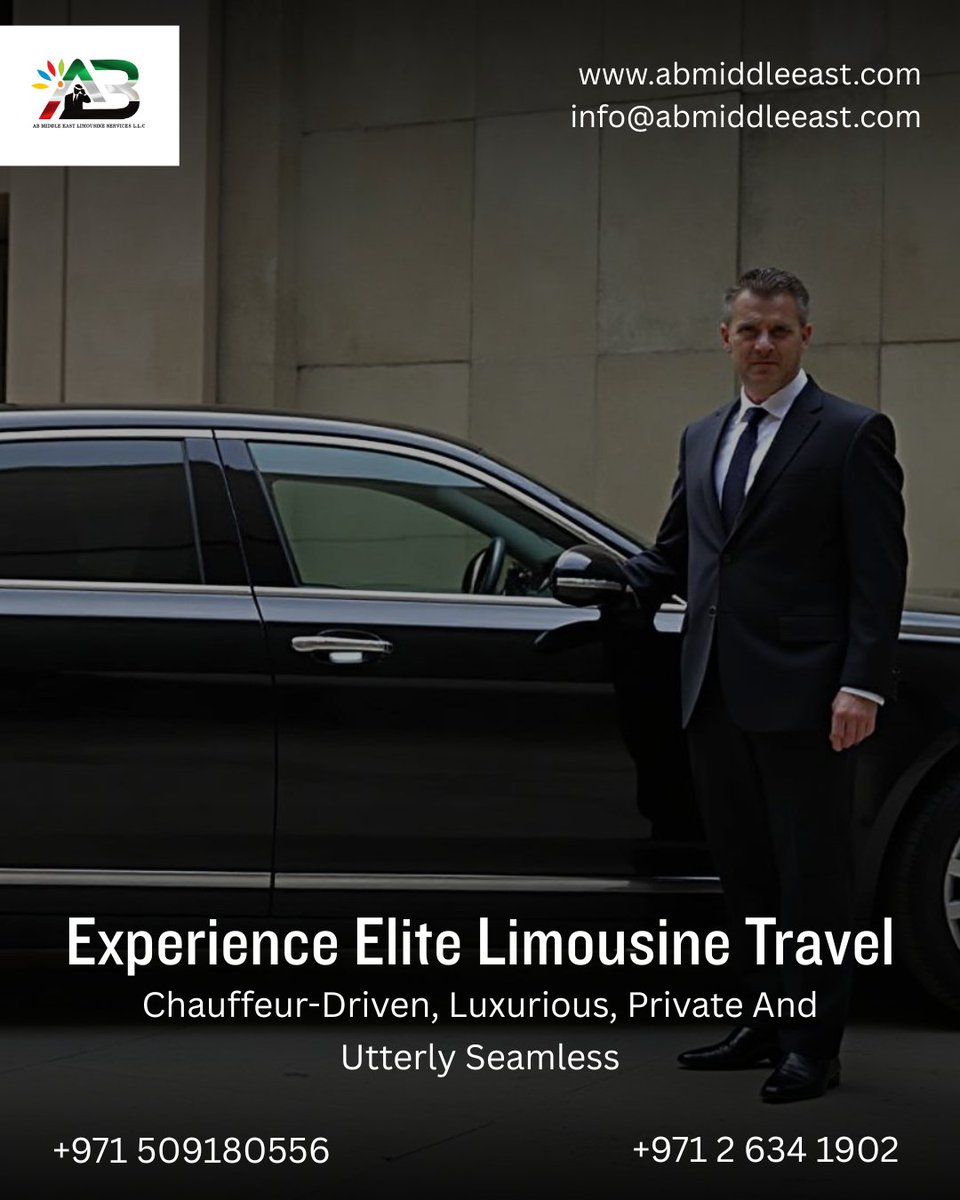 abmiddleeast's tweet image. Experience elite limousine travel with AB MIDDLE EAST—chauffeur-driven, luxurious, private and seamless journeys tailored for comfort, prestige and punctual excellence.
abmiddleeast.com

#EliteLimousine #LuxuryTravel #ChauffeurService #PrivateTransport #VIPRide