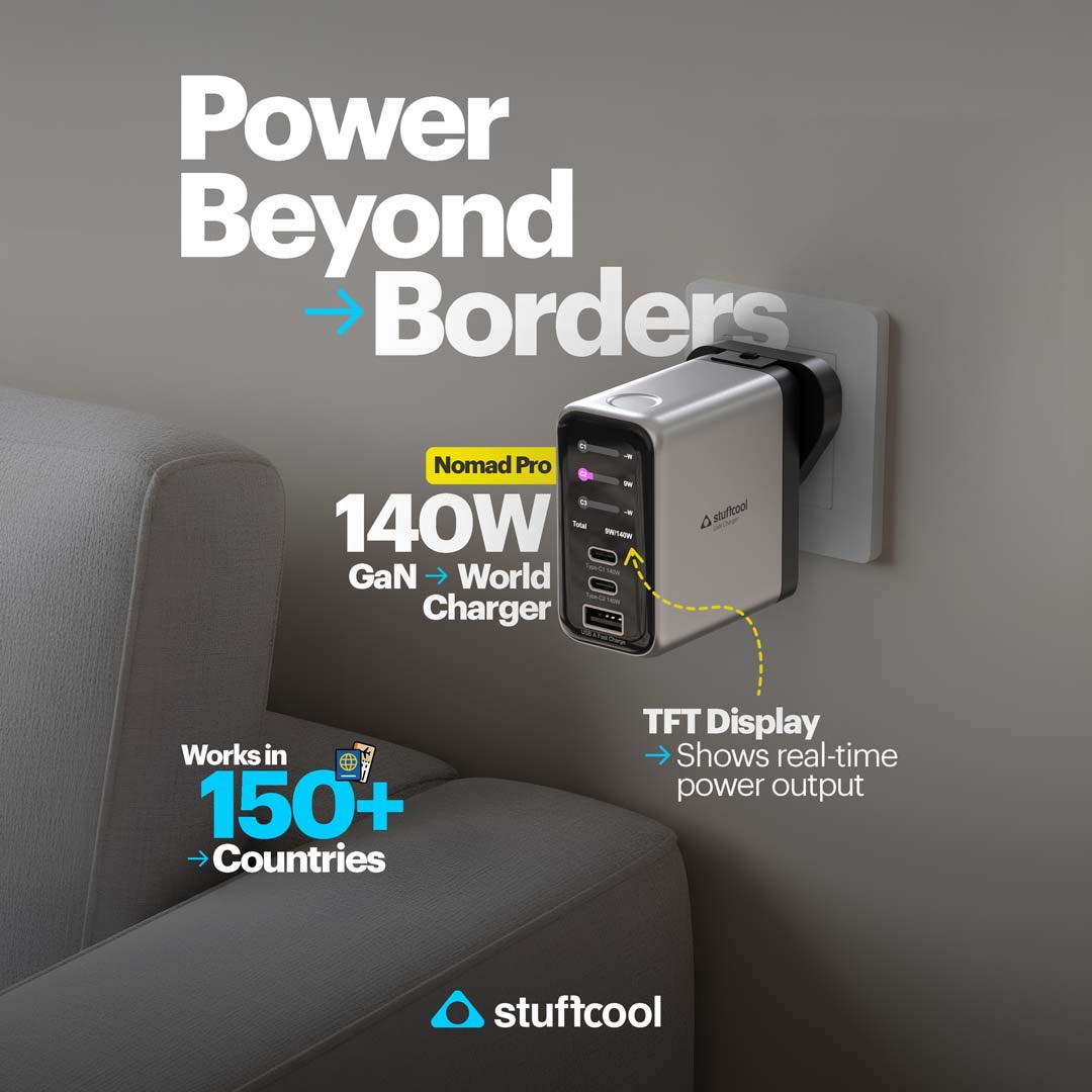 ashokpandian's tweet image. Stuffcool Launches Nomad Pro – A PD 3.1 140W GaN Charger With Multi-Port Fast Charging, AVS Compatibility &amp;amp; Smart TFT Display for Global Travelers. #stuffcool #NomadPro # GaNcharger