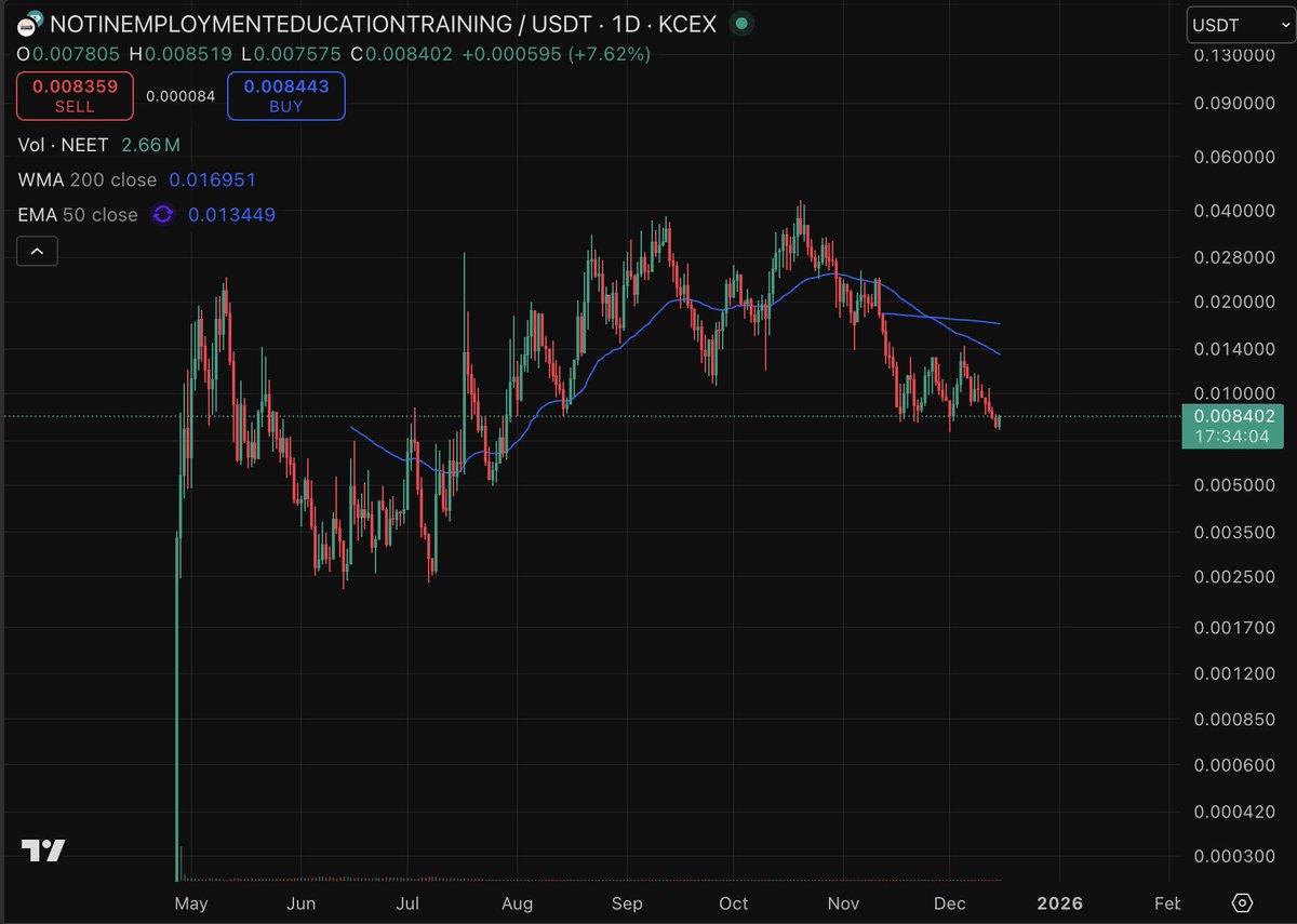$NEET - NOT IN EMPLOYMENT EDUCATION OR TRAINING

The last seven months have been about building a holder base that resonates with the mission

That matters because this happened in a market with muted speculation, thin liquidity, and little appetite for risk. No frenzy. Just