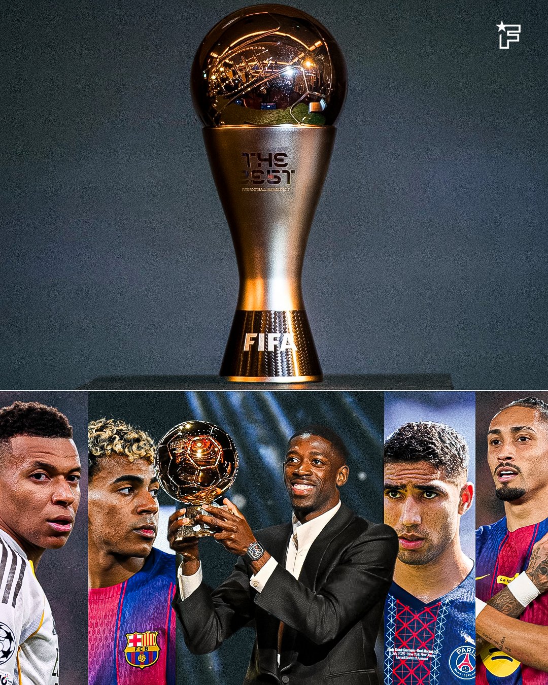 حفل توزيع جوائز "ذا بيست" يوم الثلاثاء في الدوحة. قائمة المرشحين: عثمان ديمبيلي. كيليان مبابي. نونو مينديز. فيتينها. كول بالمر. هاري كين. أشرف حكيمي. محمد صلاح. لامين يامال. رافينها 