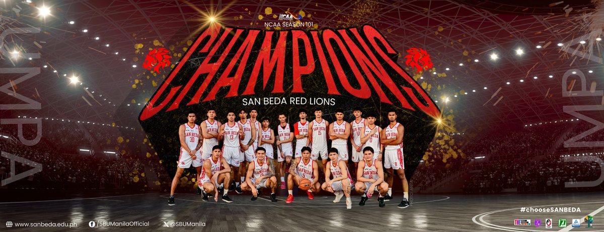 🎉🦁Congratulations San Beda Red Lions🦁🎉
🏀NCAA Season 101 CHAMPIONS🏀

Animo San Beda!

#chooseSANBEDA