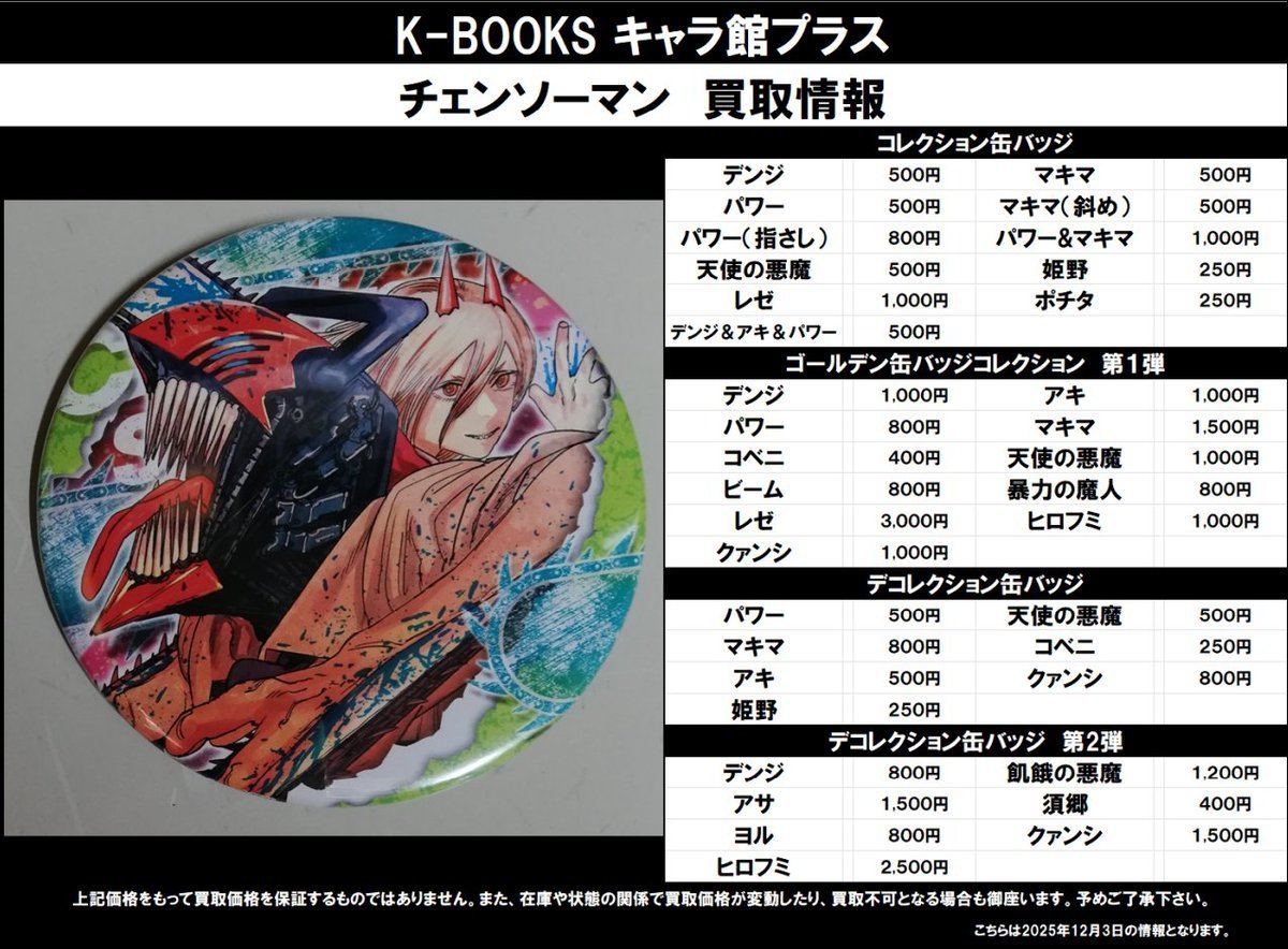 買取情報】 チェンソーマン ☆コレクション缶バッジ 第1弾