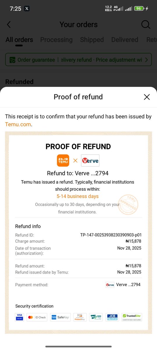 Lemon_ish_'s tweet photo. @palmpay_ng ,  I made an online payment on the 28th of November using my palmpay virtual card on temu app which I was debited for but the order was cancelled because what I paid for was not what was on my order list.temu claimed to have refunded and that the issue was from mybank https://t.co/j44ge5rOHc