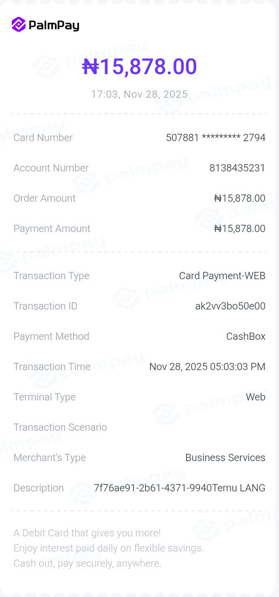 Lemon_ish_'s tweet photo. @palmpay_ng ,  I made an online payment on the 28th of November using my palmpay virtual card on temu app which I was debited for but the order was cancelled because what I paid for was not what was on my order list.temu claimed to have refunded and that the issue was from mybank https://t.co/j44ge5rOHc