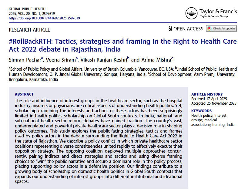 docVRK's tweet photo. The real story behind the Right to Health Care Act 2022 in Rajasthan⚔️
Our new paper dissects the tactics & strategies of the intense #RollBackRTH movement.
It's a vital case study on policy resistance to universal healthcare.
Read👇
https://t.co/dIV5r3CAXM
#RightToHealth #UHC https://t.co/NubNc6wUEf