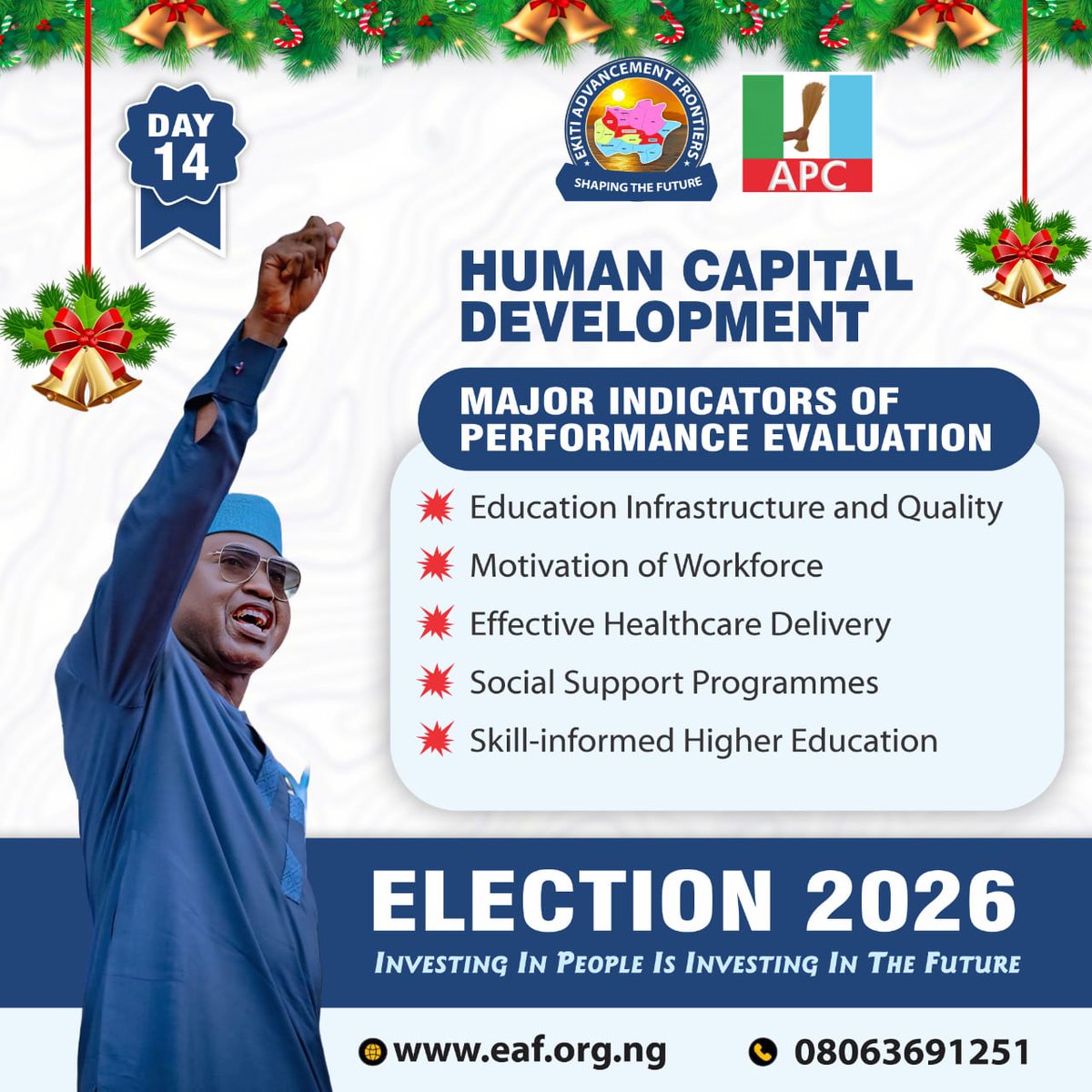 DAY 14

Message to Ekiti Kete

*Powered by: EKITI ADVANCEMENT FRONTIER*

Great people of Ekiti State, Ekiti Kete,
as part of the Performance Assessment of the administration of His Excellency, Governor Biodun Abayomi Oyebanji (BAO), we bring 
facebook.com/share/p/16exaf…