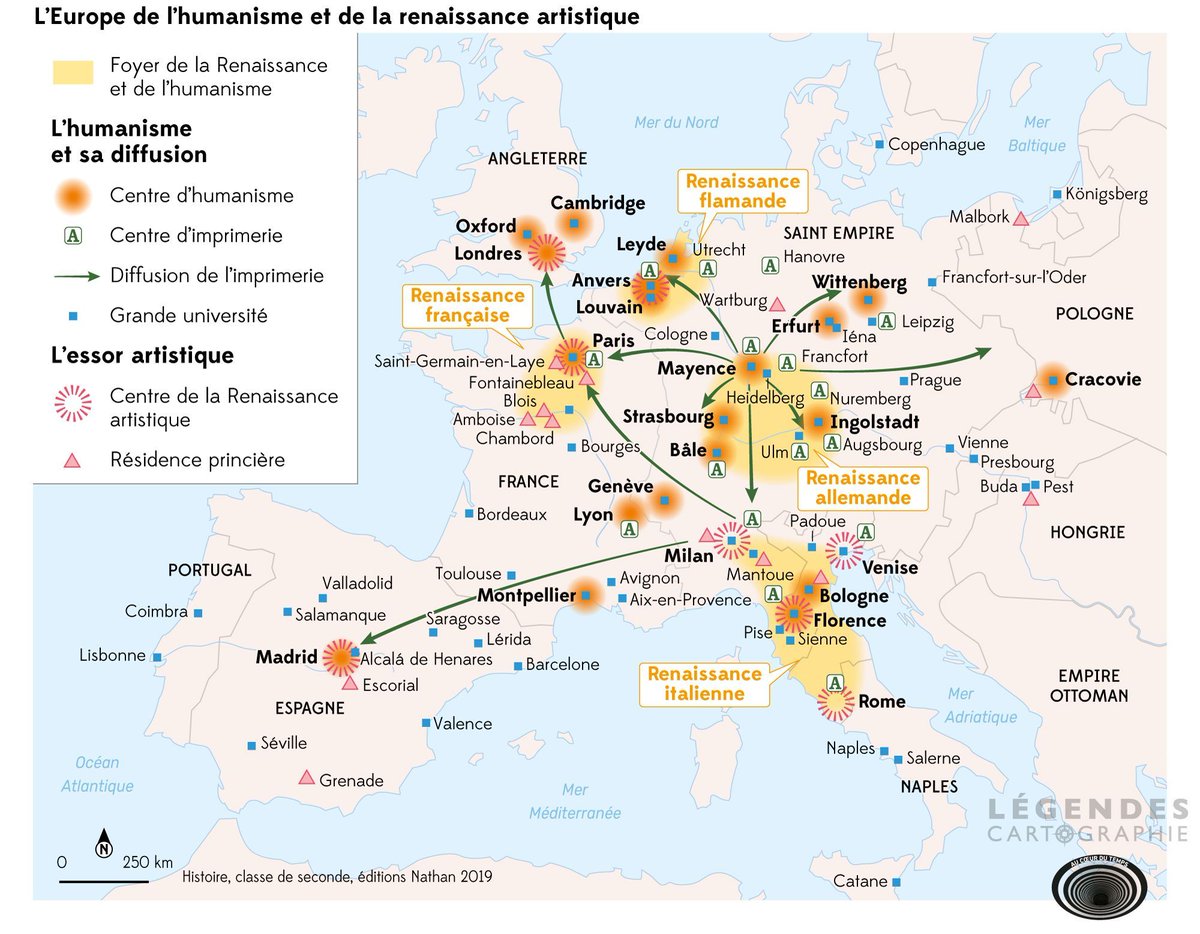 LegendesCarto's tweet image. [DOSSIER] La Renaissance européenne
L’essor des arts et des sciences, porté par l’Humanisme remettent l’homme, la raison et le savoir au centre de la pensée.
Cette semaine découvrez 7 de nos cartes sur le sujet. 
 ➡️ La carte du jour : l'Europe de l'humanisme
