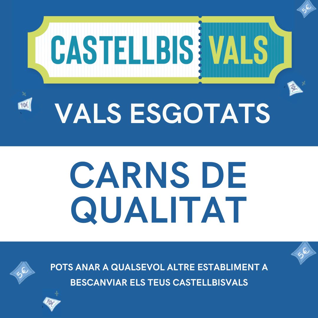 @carnsdequalitatcb ha arribat al màxim de bescanvi de #CASTELLBISVALS!

Pots utilitzar els teus vals en la resta d'establiments adherits a la campanya.
🔍 Consulta el llistat a CASTELLBISVALS.cat

#vals #compralocal #ameitatdepreu #comerç #serveis #restauracio