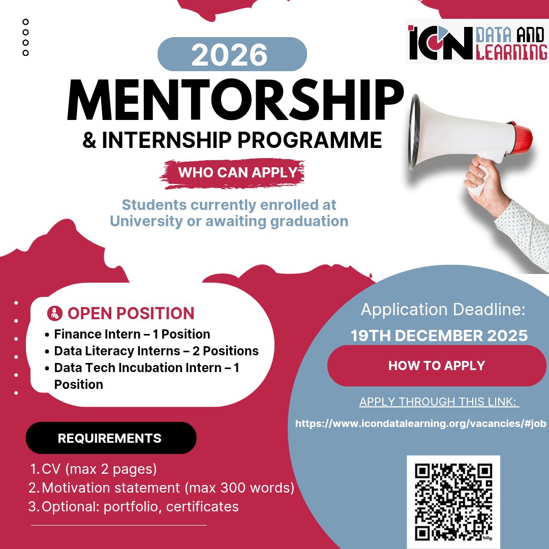 Looking to gain hands-on experience in data and development? This one’s for you. We are accepting applications for the 2026 Mentorship &amp; Internship Programme.

📍 Hybrid (Kisumu-based preferred)
🗓 Jan–Apr 2026
⏰ Apply by 19 Dec 2025
🔗bit.ly/IDL2026Mentors…