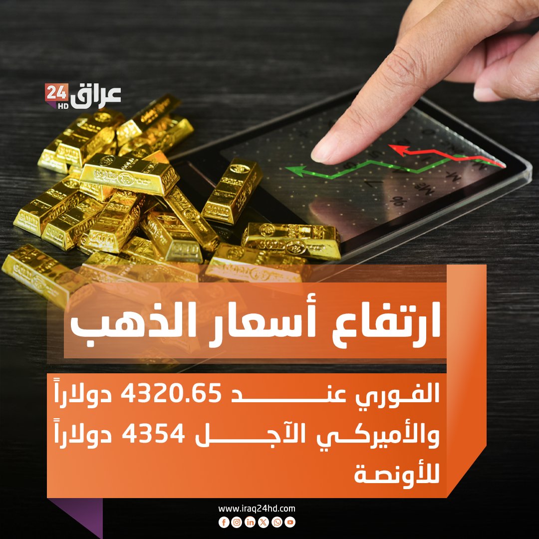 أرتفاع أسعار الذهب.. الفوري عند 4320.65 دولاراً والأميركي الآجل 4354 دولاراً للأونصة 