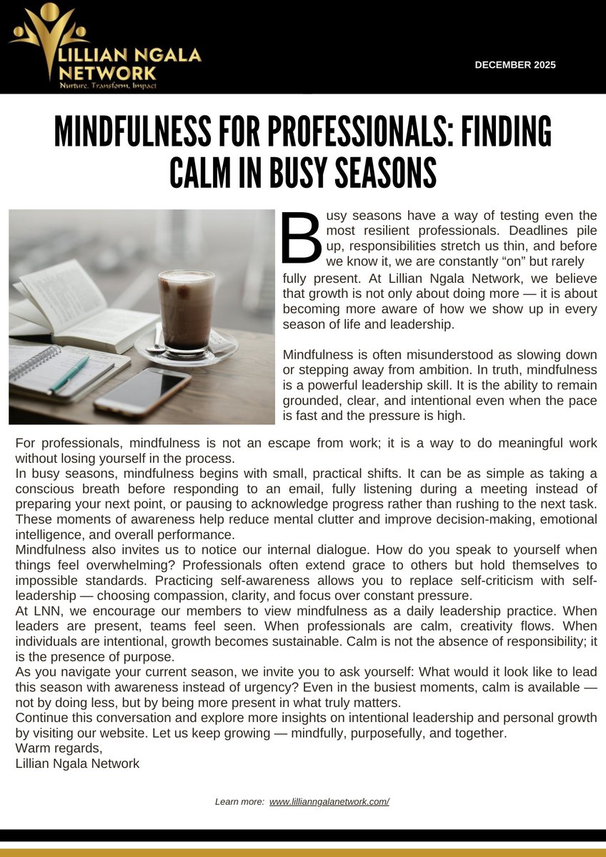A new week, a new read!
Today’s LNN blog explores practical ways to stay calm, focused, and intentional in busy seasons. Start your week grounded and empowered.

Check out more: lillianngalanetwork.com/blogs/
#LNNBlog #MindfulLeadership #ProfessionalGrowth #MondayMotivation