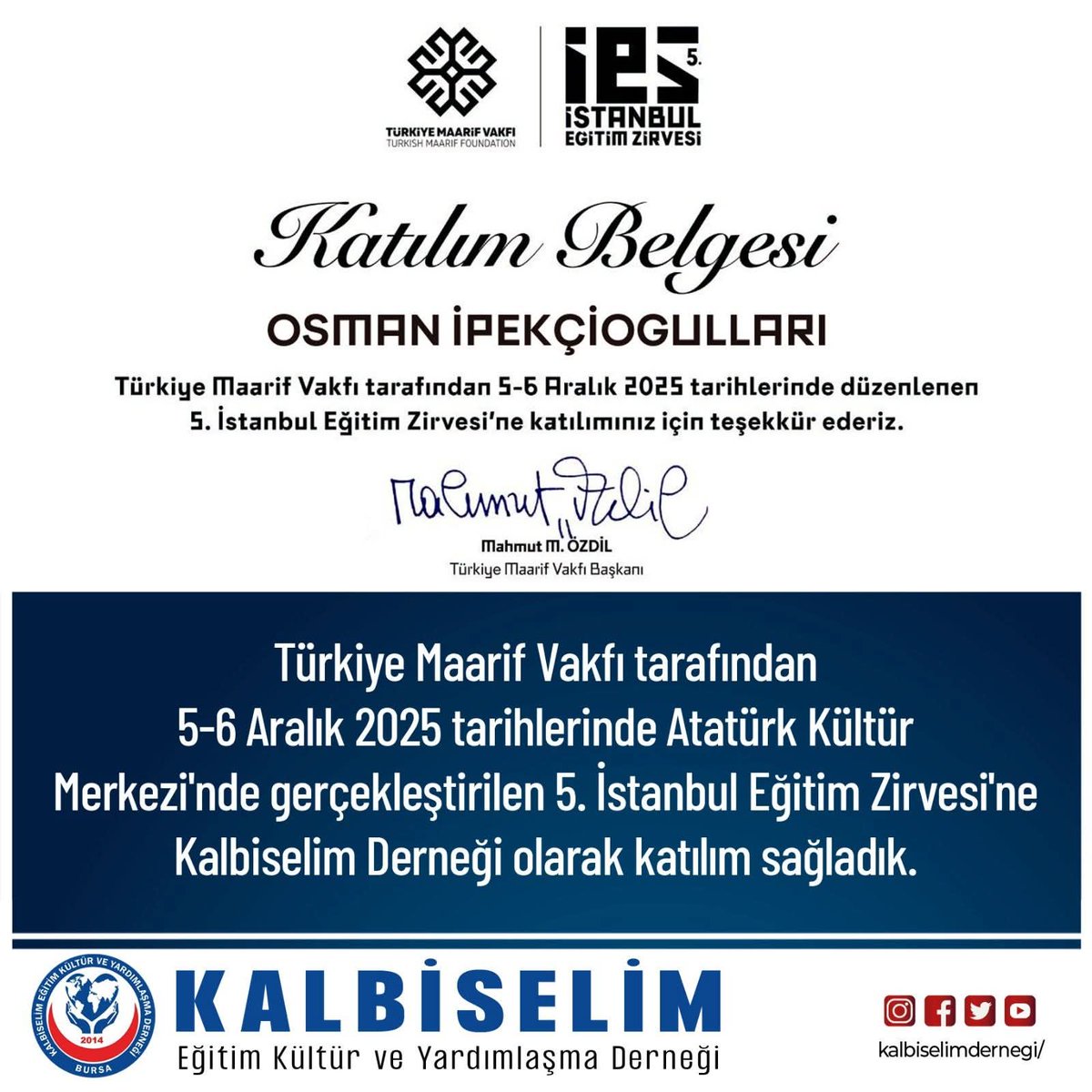 KalbiselimOsman's tweet photo. KALBISELIM DERNEĞİ OLARAK ISTANBUL'DA MAARİF VAKFININ DÜZENLEDİĞİ 5. İSTANBUL EĞİTİM ZİRVESİ TOPLANTISINA KATILIM SAGLADIK
@TMaarifVakfi https://t.co/FCKp1usNBP