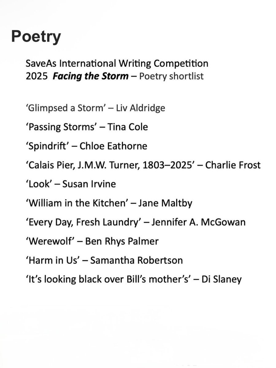 Sam_Robertson17's tweet photo. I’m so happy that my poem ‘Harm in Us’ was selected for the short list for S@veAsWriters’ International Poetry and Prose Competition ‘Facing the Storm’ 

Please visit their website to see winners’ and shortlisted works for prose and poetry!

@SaveAsWriters https://t.co/QMoJ9SfP9Q
