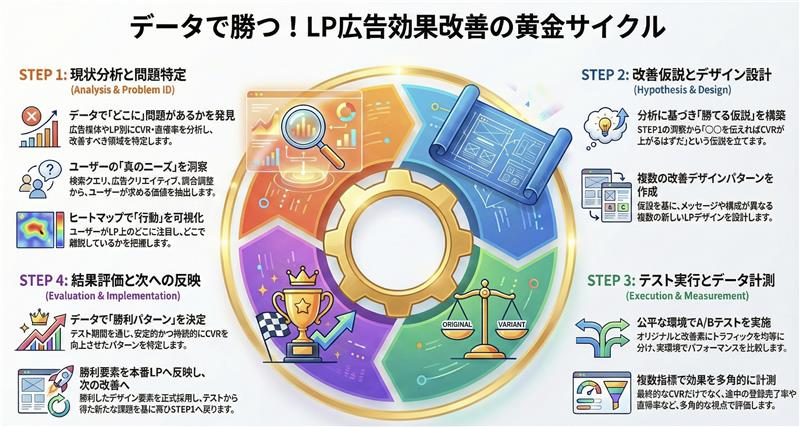 pt_easygrowth's tweet photo. 🔄LP改善で「成果を出し続ける」ための黄金サイクル

「分析はしたけど改善案が出ない…」
「テストしたいけどリソースが足りない…」
そんな悩みでPDCAが止まっていませんか？

データドリブンで成功するための4ステップを図解で説明🚀

🔍 STEP 1：
現状分析 ヒートマップでユーザー行動を可視化し、真の課題を発見。  
💡 STEP 2：
仮説・設計 「ここを変えればCVR向上」となる仮説を構築。  
⚖️ STEP 3：
テスト実行 ノーコードで素早くA/Bテストを実施。  

📈 STEP 4：
評価・反映 成果の高い施策を本番に反映し、次の改善へ。  

また、よくある落とし穴は、コスト削減のためにツールを分断してしまうこと。
一見、無料で節約できているようでも、
データのズレや確認工数が増え、結果的に時間と人件費がかかってしまいます。

Ptengineなら、1つのプラットフォームで完結。 
✅ 月間3000PVまで無料
✅ ヒートマップで課題を特定  
✅ その場でA/Bテスト設定  
✅ 結果をAIアドバイス付きで確認

ぜひ「データを活用して結果を変える」スピードを体験してください。
新規プロンプトなら14日全機能無料お試し可能！
https://t.co/rORJtBewwO

#WhyPtengine #LP改善 #広告効果改善