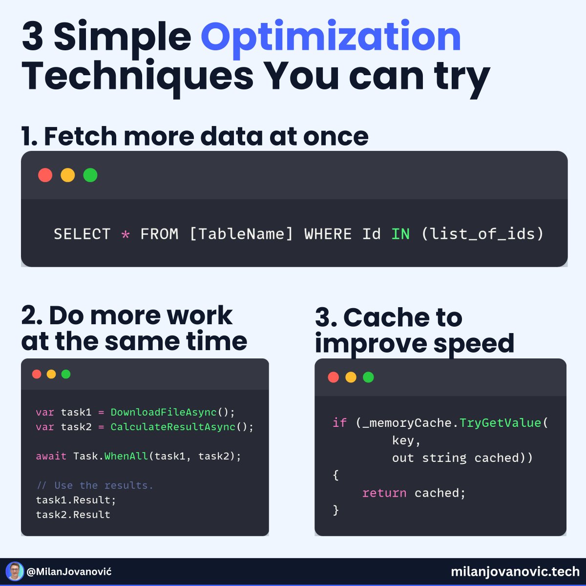 I spent 2 days speeding up an API endpoint...

And I made it 15x faster.

The endpoint did heavy calculations and pulled data from several services, so it didn’t scale.

My process was simple:

- Find the slowest code
- Fix the queries
- Cut external calls
- Add caching last