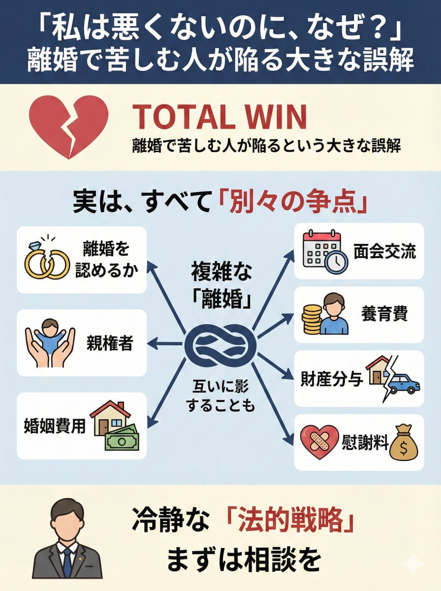 themis_okayama's tweet photo. 「私は悪くないのに、なぜ?」
離婚で苦しむ人が陥る大きな誤解

DVやモラハラで傷ついてきたあなた。

「相手が100%悪いのだから、離婚も親権も財産も全部こちらの主張が通るはず」
と思っていませんか?

実は、離婚は
「正義vs悪」
の裁判ではありません。

離婚を認めるか/親権者をどちらにするか/婚姻費用をいくらにするか/面会交流をどうするか/養育費は?/財産分与は?/慰謝料は?

これらすべてが
「別々の争点」
として、それぞれ個別に判断されるのです。
しかも、一つの争点が他の争点に影響することもあります。

「相手が悪いのだから全部勝てるはず」
という思い込みで進めてしまうと、
「なぜ私が被害者なのに○○が認められないの!?」
という結果に直面し、さらに深く傷つくことになります。

私はこれまで多くのDV・モラハラ事件を扱ってきました。依頼者の方々と一緒に、複雑に絡み合った争点を一つひとつ丁寧に分解し、何が主張でき、何を優先すべきかを整理することで、納得できる解決に導いてきました。

離婚は感情だけの問題ではなく、法的手続きです。
だからこそ、専門家と一緒に冷静に戦略を立てることが大切です。

もしあなたが今、離婚を考えているなら、一人で悩まず、まずは相談してください。プロフィールと固定ポストのリンクから公式LINEで気軽にお問い合わせいただけます。Web相談で全国対応しています。
あなたの新しい人生のために、最善の道を一緒に考えましょう。