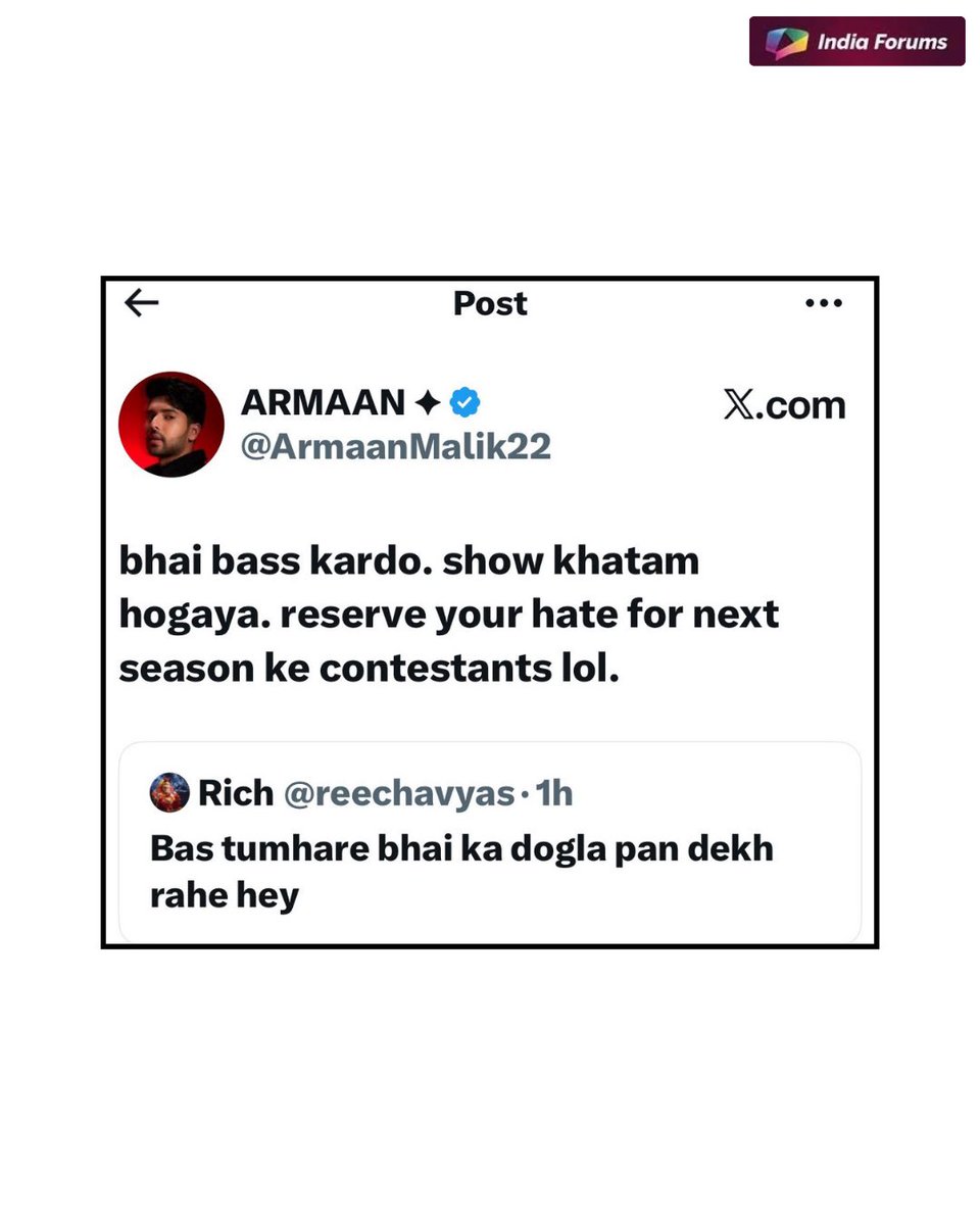 Standing up for his brother, Armaan gave a sharp response to a troll and made it clear that unnecessary hate has no place now.
.
.
.
[ArmaanHitsBack, AmaalSupport, SocialMediaBuzz]
#ArmaanMalik #AmaalMallik #indiaforums