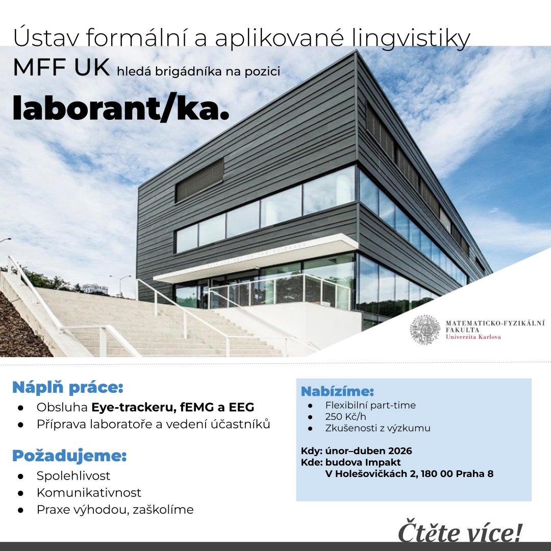 researchjobs_cz's tweet image. Zajímavá příležitost na ÚFAL MFF UK @matfyz: laborant/ka
Více na: researchjobs.cz/lp81b
#EyeTracking #EyeTracker #fEMG #EEG 

CC: @ukforumcz