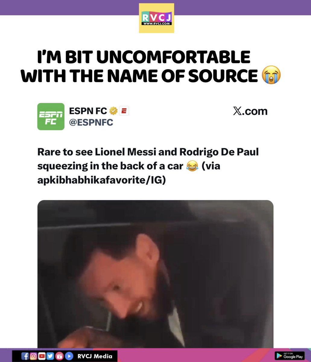 RVCJ_Sports's tweet photo. Messi and De Paul in the backseat is fine, but that IG handle has me crying more than the clip. 😂🚗#LionelMessi #DePaul #GOATTour #ESPNFC #MemeLife #BackseatChronicles #FootballHumour https://t.co/A0ofIJRMqn