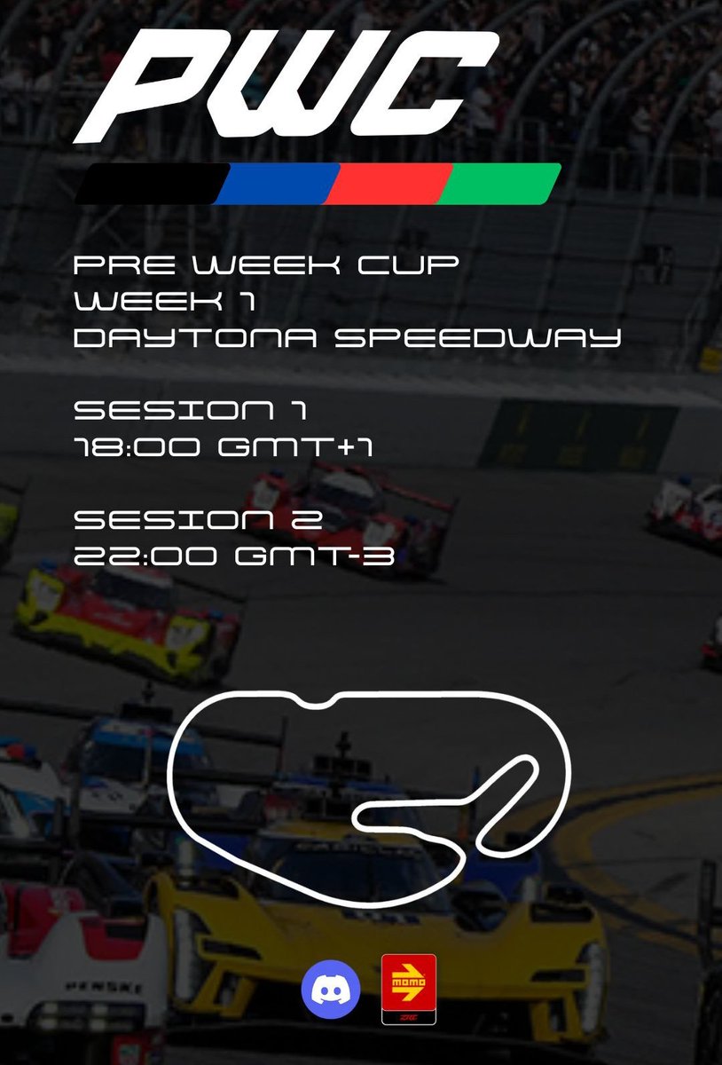 🏁Host Day🏁
Recordad que esta primera semana hacemos un simulacro en Daytona 
Práctica disponible para todos, la password se encuentra en nuestro discord 🖱️
Ven a practicar, solo o con tu equipo, os esperamos a las 18:00 con la primera sesión!