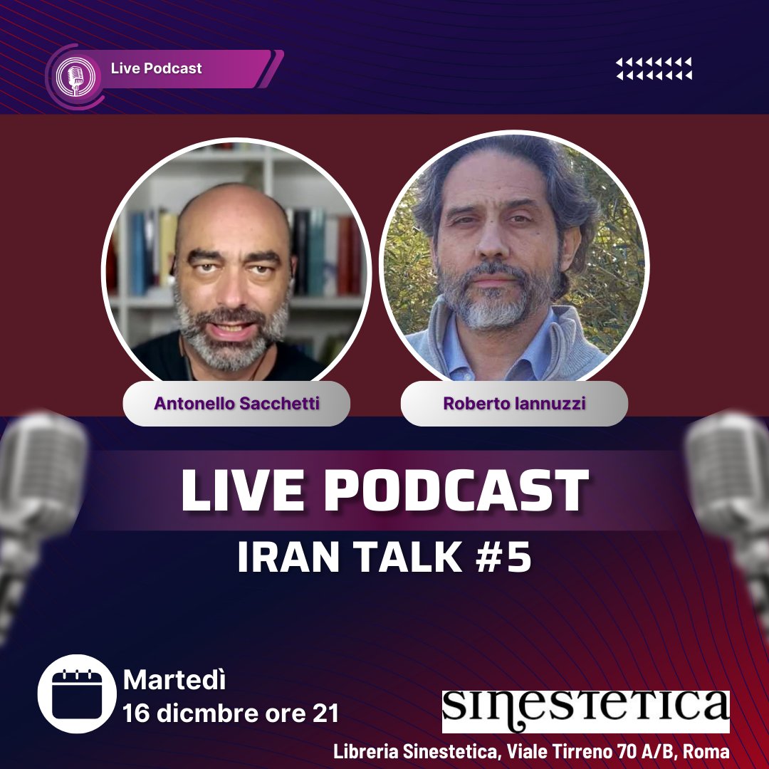 anto_sacchetti's tweet photo. Martedì 16 dicembre a Roma con @riannuzziGPC presso la libreria Sinestetica per il sesto appuntamento di #IranTalk https://t.co/fqbqMnCYGy