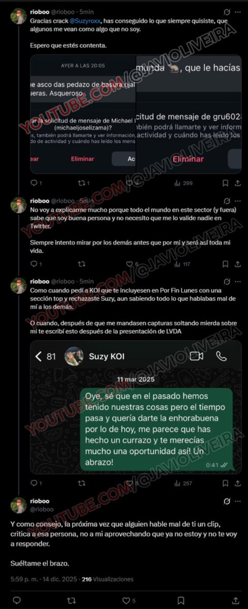 🚨MÁXIMO NIVEL DE ALARMA🚨
(Una de las alarmas más graves que hay)‼️
RIOBOO (ex amigo de IBAI y SUZYROXX) se vuelve totalmente loco y borra todos los mensajes contra Suzy:
"Suzyroxx ¡suéltame el brazo!"