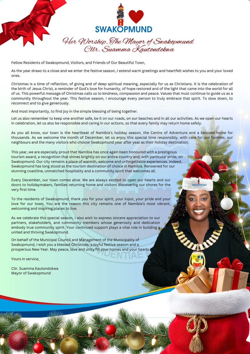 SEASONS GREETINGS FROM HER WORSHIP, THE MAYOR OF SWAKOPMUND