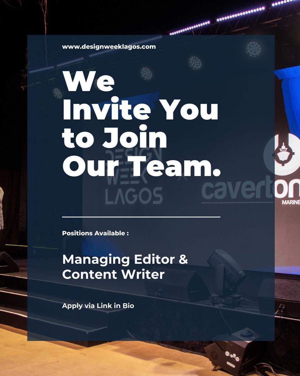 Design Week Lagos is hiring a Managing Editor &amp; Content Writer. DWL is seeking talented, creative people to help build Africa’s leading design and innovation movement.

Send your application details to info@designweeklagos.com

#naija AfricanDesign CreativeJobs GigsnMore