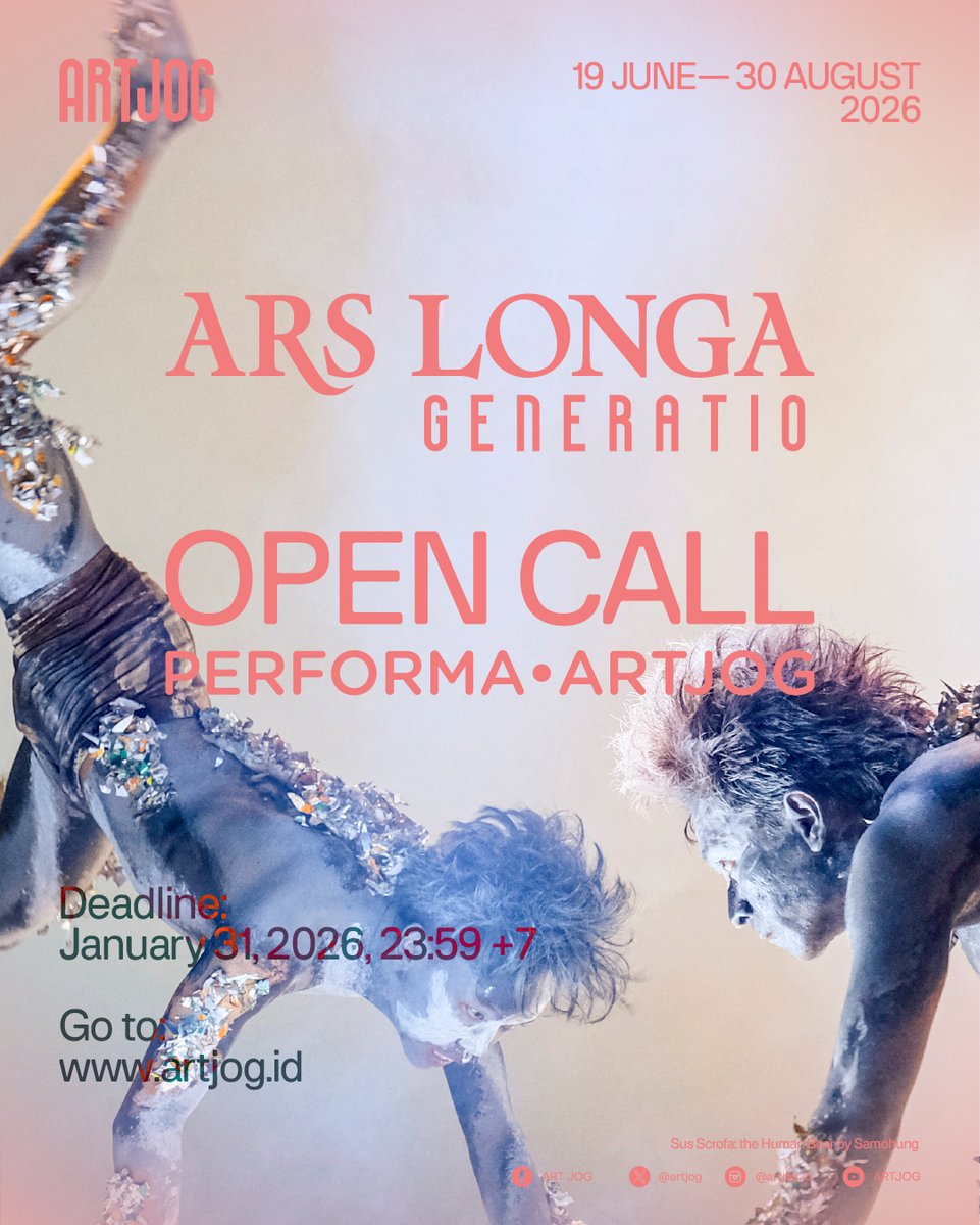 artjog's tweet image. We’re excited to announce that we’re opening up opportunities for performers to join performa•ARTJOG! 

📝Form &amp;amp; requirements: artjog.id

🔗Deadline is January 31, 2026, at 11:59 PM WIB.

Don’t miss your chance! 👀

#OpenCall #PerformaARTJOG #ARTJOG19