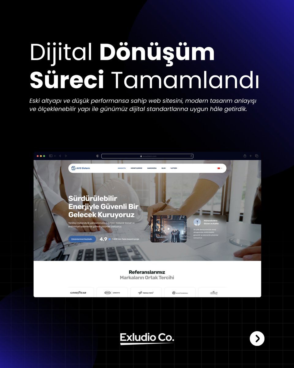ExludioAgency's tweet photo. Zamanla güncelliğini yitiren bir web sitesi, markanın dijital algısını zayıflatır.

Bu projede, eski bir web yapısını modern tasarım ve performans odaklı altyapı ile günümüz standartlarına taşıdık.

Dijital dönüşüm, doğru temellerle başlar. https://t.co/8wMKaDSTuO

#WebTasarımı https://t.co/gHsMBxMVUI