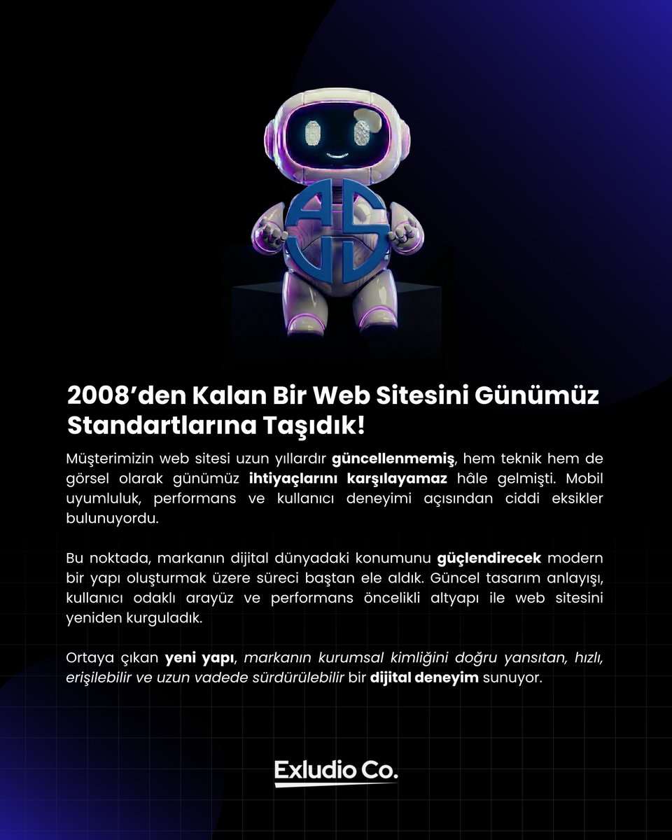 ExludioAgency's tweet photo. Zamanla güncelliğini yitiren bir web sitesi, markanın dijital algısını zayıflatır.

Bu projede, eski bir web yapısını modern tasarım ve performans odaklı altyapı ile günümüz standartlarına taşıdık.

Dijital dönüşüm, doğru temellerle başlar. https://t.co/8wMKaDSTuO

#WebTasarımı https://t.co/gHsMBxMVUI