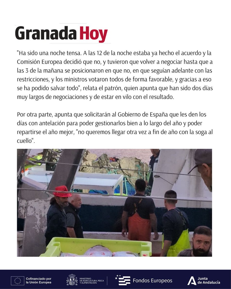📰 @diariogranadahoy se hace eco de la actualidad del sector pesquero de Motril.

El acuerdo europeo para 2026 permitirá a la flota faenar 143 días de media, muy lejos de la propuesta inicial, pero con importantes retos por delante.

🖇️ granadahoy.com/costa_tropical…