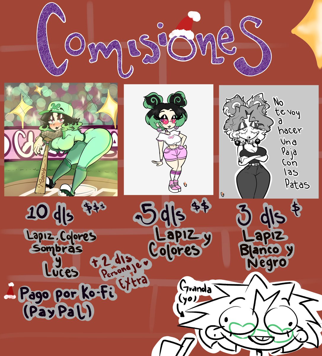 COMISIONES NAVIDEÑAS 🎇
Te gustaría ayudar a GRANOLA (Yo) a completar para comprar un pavo de navidad? Esta es tu oportunidad ❤🤍
Toda la información al DM ! 💚
Los amo muchísimo, gracias por quedarse otro año vendo mis dibujos feos  ❤