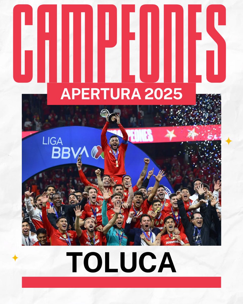 ¡Felicidades Bicampeones! 👹🏆⚽️

UN12 lograron darle una alegría más a la afición de mis Diablos Rojos. 

¡Enhorabuena @tolucafc! 

#Toluca #Campeones #LigaMx