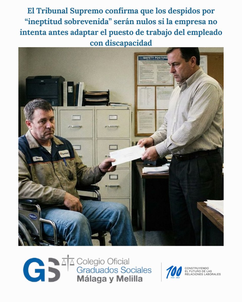 El Tribunal Supremo confirma que los despidos por “ineptitud sobrevenida” serán nulos si la empresa no intenta antes adaptar el puesto de trabajo del empleado con discapacidad
noticiastrabajo.huffingtonpost.es/empleo/derecho…