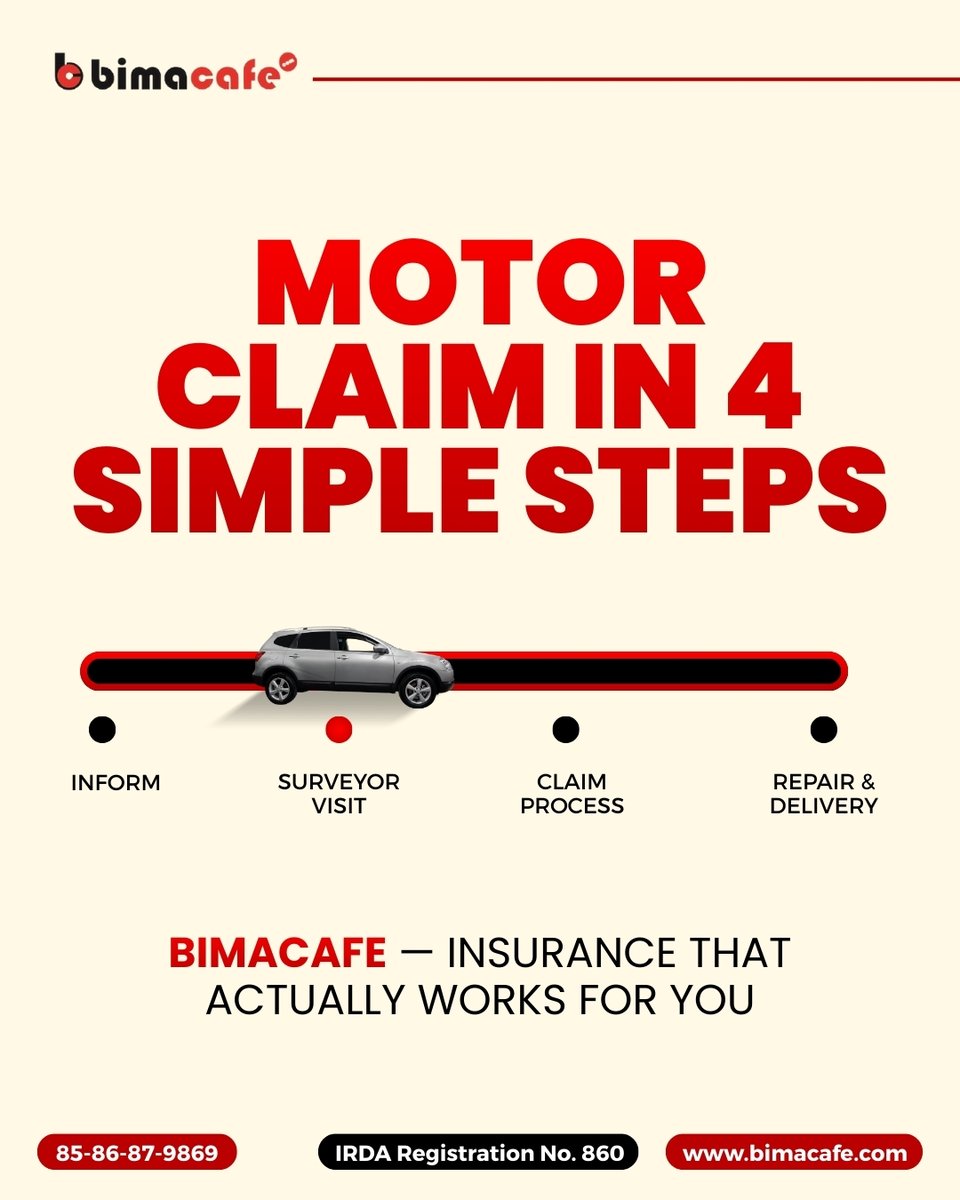 BimaCafeIndia's tweet image. Motor Insurance claim made simple — just 4 easy steps 🚗
No confusion. No delays. Just stress-free claims.
.
📞 Call us For More Info: 85-86-87-9869
🌐 Get Your Quote Now: bimacafe.com
.
#bimacafe #motorinsurance #motorclaim #insurancehelp #claimmadeeasy #carinsurance