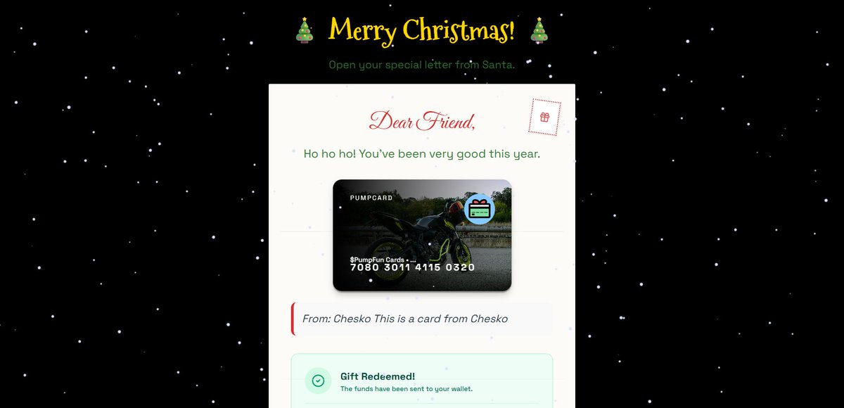 CheskoDev's tweet image. Just created this giftcard for 100k $PUMPCARDS and someone already redeemed it!!!

LFG
CA: A3c9cdKZuyQQ7aVQKicPXyWHu6ooxWZuP71fB8J8pump