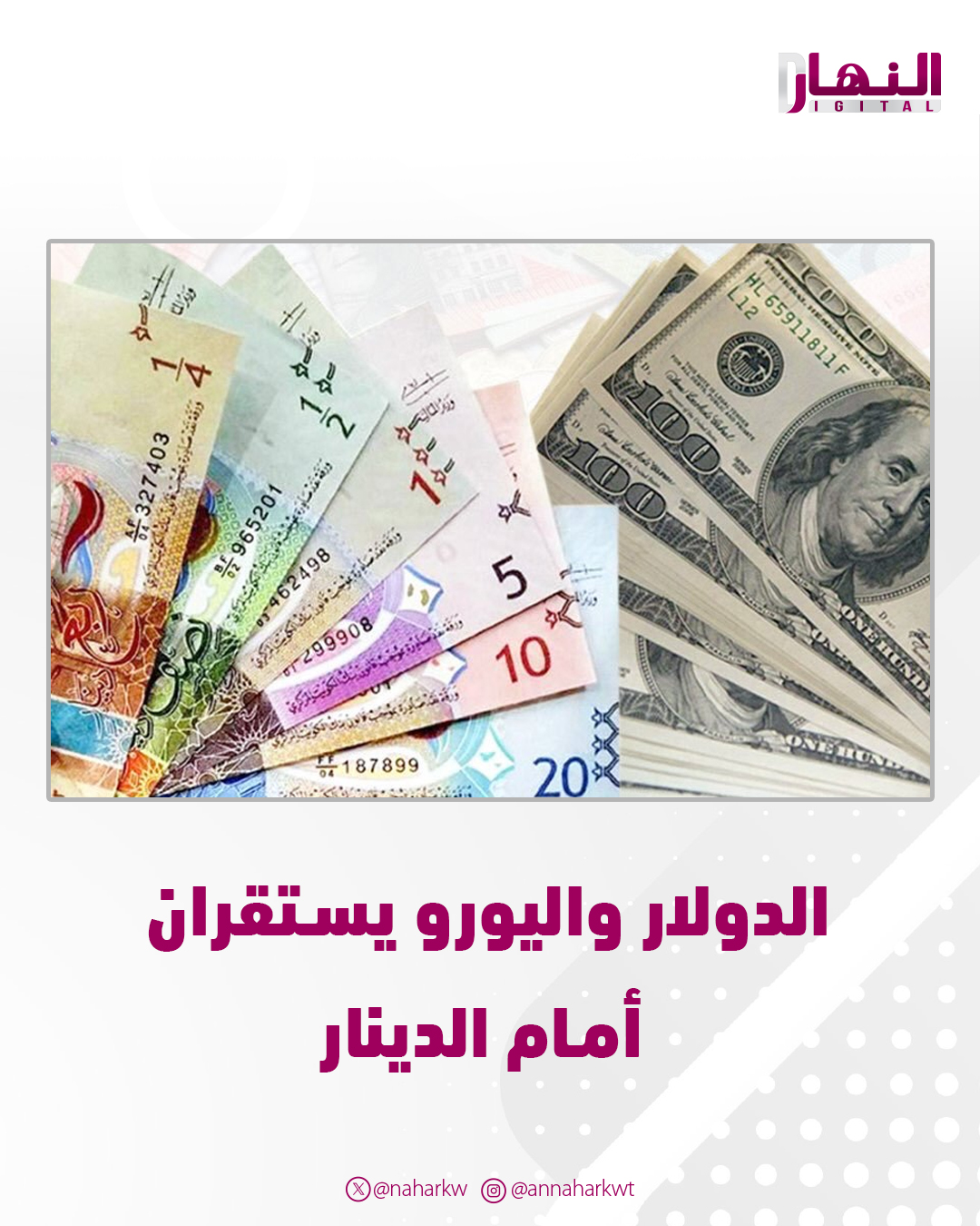 الدولار واليورو يستقران أمام الدينار 