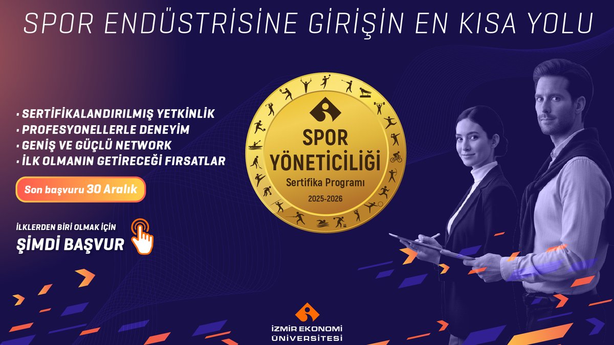 izmirekonomiuni's tweet photo. Üniversite onaylı sertifika ile spor yöneticisi olabilmenin, spor endüstrisinde hızla yükselmenin en kestirme yolu SYSP!
Sınırlı kontenjan. Bu fırsatı kaçırma!
Şimdi başvur 👉 https://t.co/JKe9WCMM7d
#ieü #sysp #sporyöneticiliği #sporyöneticiliğisertifikaprogramı https://t.co/NPv35WOl9K