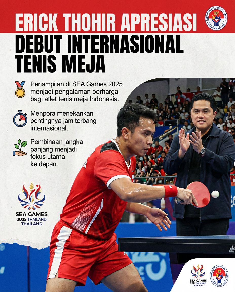 maniakupdate_'s tweet photo. Menpora Erick menyebut tampilnya tenis meja di SEA Games 2025 Thailand sebagai lembaran baru di level internasional. Ini jadi awal penting untuk pengembangan cabang tenis meja ke depan.
#berita #kemenpora #menporafu #erickthohir https://t.co/YwmlkdgakC