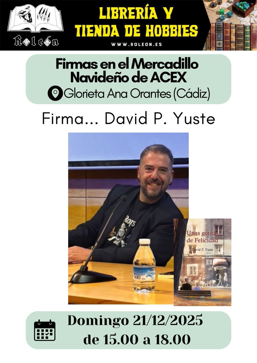 Buenos días, familia.
Este próximo domingo 21 de 15 a 18h estaré firmando en el Mercadillo Navideño de ACEX con los amigos de <a href="/Roleon_ES/">Roleón 🦁 📚 🎲</a>.
Si podéis, pasaros. Compartiremos un ratito agradable juntos y de paso, podéis llevaros alguno de mis trabajos dedicados.
<a href="/VientoNorteEd/">Viento Norte Editorial</a>