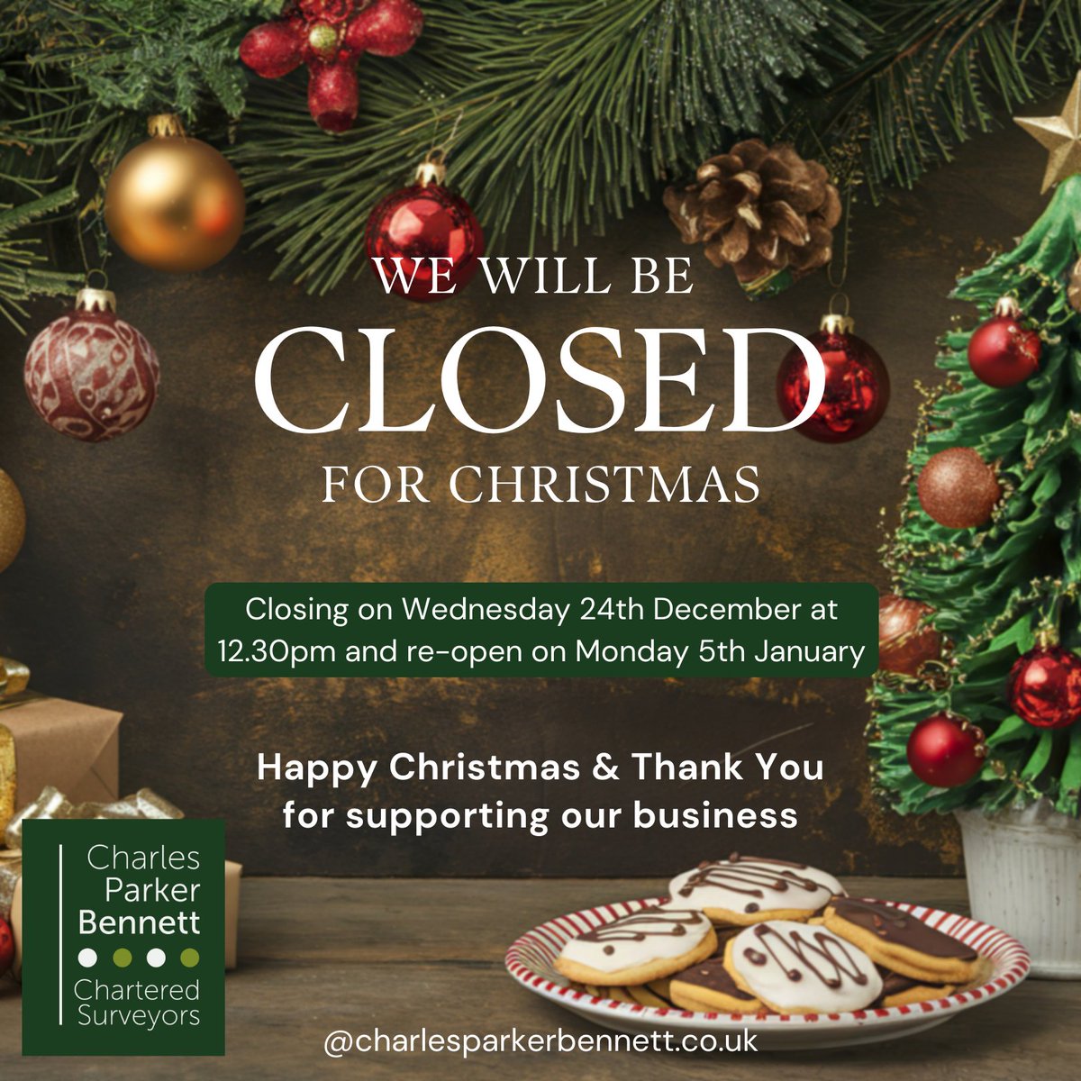 From all of us at Charles Parker Bennett, we'd like to wish our customers, homeowners and fellow professionals a very Merry Christmas and a Happy New Year! 🎄

Our offices will be closing at 12.30 p.m. on Wednesday 24th December and reopening on Monday 5th January 2026.