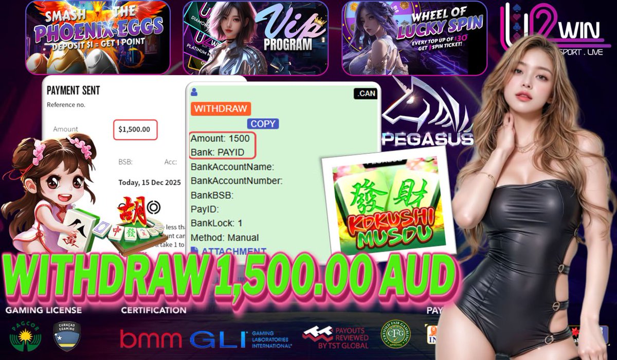 U2WINCOMPANY's tweet photo. 🎰🎰🎰 ： 200.00 AUD 
🎰🎰🎰   : 1,500.00 AUD
🎰🎰🎰   :  🎰🎰
🎰🎰🎰   :  KDKUSHI MUSDU 
📌 FACEBOOK SHARE BONUS 
📌 TELEGRAM SHARE BONUS  
📌 BIRTHDAY BONUS 
📌WEEKLY COMMISSION BONUS 
🪩 https://t.co/C9D1cEH6hx
📱  https://t.co/sLbtb4r4A4
📱 https://t.co/wW4Ix7L9UM https://t.co/JBTAEEFcpD
