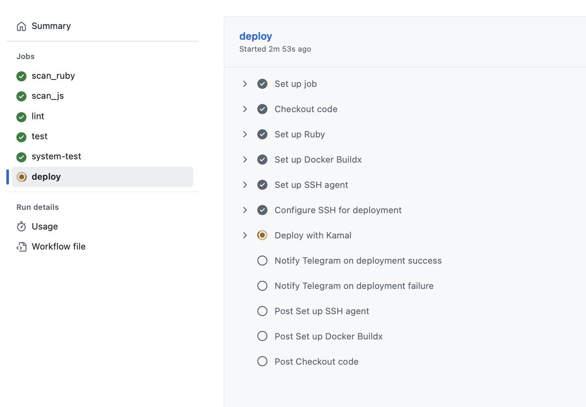 能够在不到一个小时的时间里，用 Kamal 在我的 5 美元 VPS 上设置从测试到部署的完整 Github Actions CI 工作流，简直太棒了。