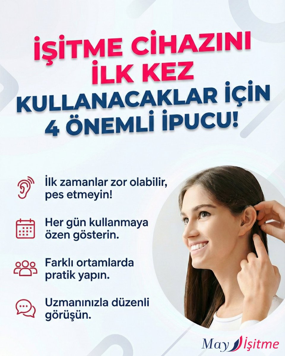 İşitme cihazına alışmak zor gibi görünebilir, aslında doğru adımlarla çok kolay!  Kendinize zaman tanıyın. Uzmanınızdan destek almayı ihmal etmeyin.
#mayişitme